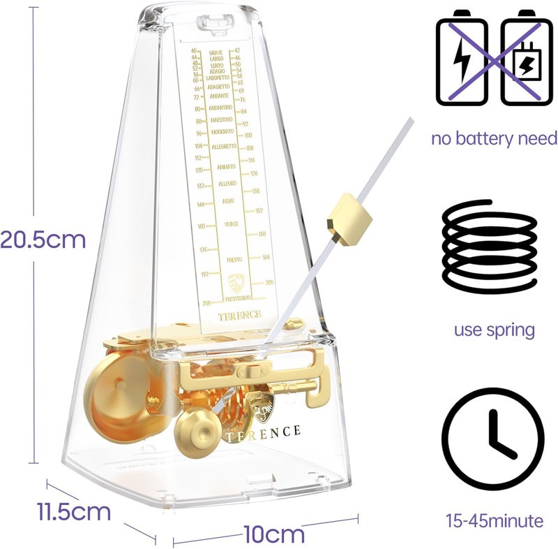TERENCE Mechanical Metronome for Piano Guitar Violin Bass Drum and Other Musical Instruments Loud Sound and High Precision Track Beat and Tempo, Portable Metronome Gift Teaching for Beginners - Image 4